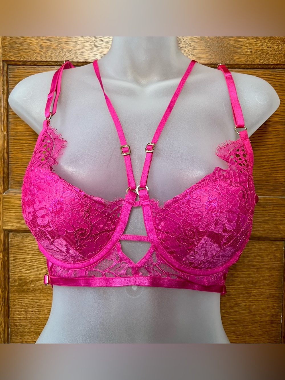 Honey Birdette Fuchsia Lace Strappy Underwire Bra - Picture 1 of 8